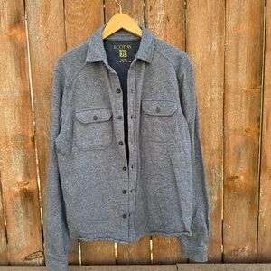 ECOTHS Men's Blue Gray Button Up Shirt Jacket Shacket Organic Cotton Size Medium